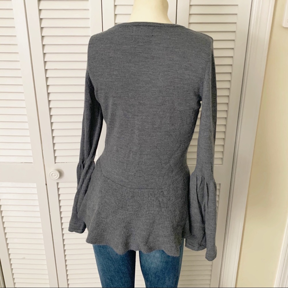 Nanette Lepore Peplum Bell Sleeve Merino Sweater L - Picture 6 of 11